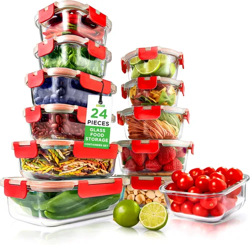 Miniatura 8 de NutriChef 24 recipientes de vidrio para almacenamiento de alimentos