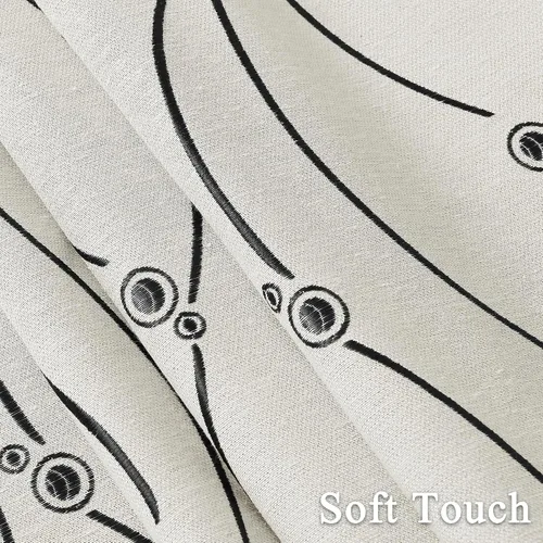 Miniatura 7 de Joywell Cortinas jacquard con ojales para sala de estar, 108 pulgadas de largo, línea ondulada negra con patrón de puntos, cortinas bordadas