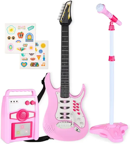 Miniatura 9 de Best Choice Products Juego de guitarra musical eléctrica para niños, kit de inicio de guitarra de juguete con 6 canciones de demostración, barra