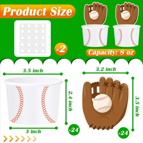 Miniatura 2 de Suclain Juego de 24 cuencos de papel de béisbol con tarjetas de béisbol, cuencos de helado, tazas de sopa, tarjetas de agradecimiento, recuerdos