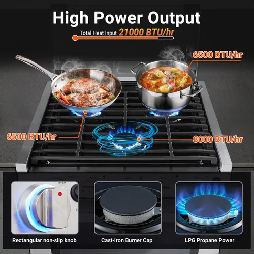 Miniatura 4 de Estufa de gas AMZCHEF para RV de 17 pulgadas de altura, estufa de propano de 1,24 pies cúbicos con 3 quemadores para RV, apartamento, casa móvil
