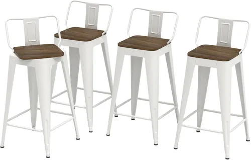 Miniatura 13 de Juego de 4 taburetes de bar giratorios de 24 pulgadas, taburetes de bar industriales con patas de metal resistentes, taburetes de bar con respaldo