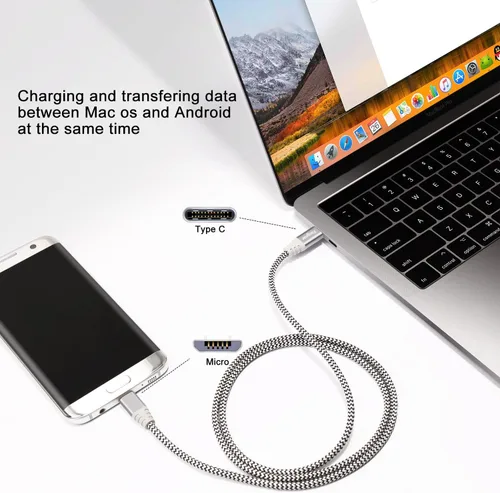 Miniatura 5 de Fasgear Cable USB C a Micro USB de 6 pies de nailon trenzado tipo C a micro USB, compatible con Galaxy S7/S6, HTC One/10 y más (gris, 6 pies)