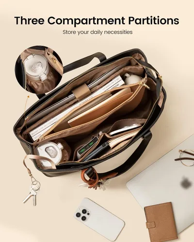 Miniatura 3 de LOVEVOOK Bolsa de mano para computadora portátil para mujer, bolsa de cuero para computadora, monederos grandes, maletín profesional