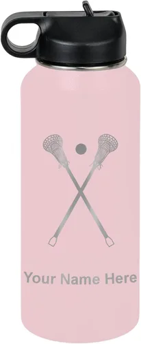 Miniatura 39 de LaserGram Botella de agua personalizada, palitos de lacrosse, acero inoxidable de doble pared aislada al vacío con popote superior, regalo grabado
