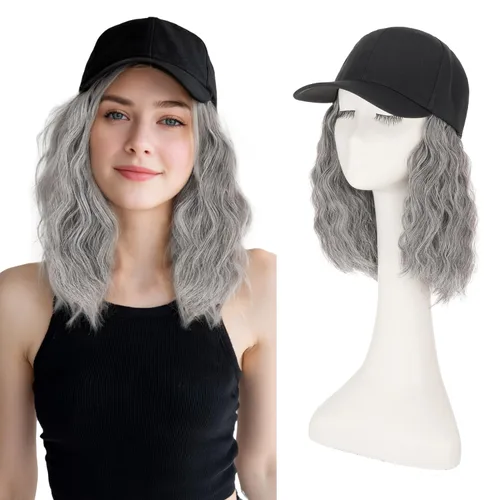Miniatura 14 de S-noilite Peluca de gorra de béisbol con extensiones de cabello, 8 pulgadas, corta, rizada, ondulada, estilo Bob, peinado, ajustable, con cabello