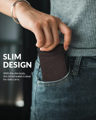Miniatura 43 de VULKIT Billeteras delgadas para hombre, con bloqueo RFID, diseño minimalista con capacidad para hasta 11 tarjetas, Negro -, Minimalista