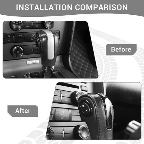 Miniatura 2 de Para Mustang Gear Shift Knob Trim Cover Compatible con Ford Mustang 2013 2014 Fibra de Carbono Interior Accesorios 2 unids