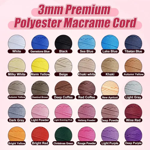 Miniatura 5 de Cordón de macramé premium de poliéster 3 mm × 218 yardas, cordón de macramé 100% polipropileno de 3 mm, ideal para crochet, colgadores de pared, 30