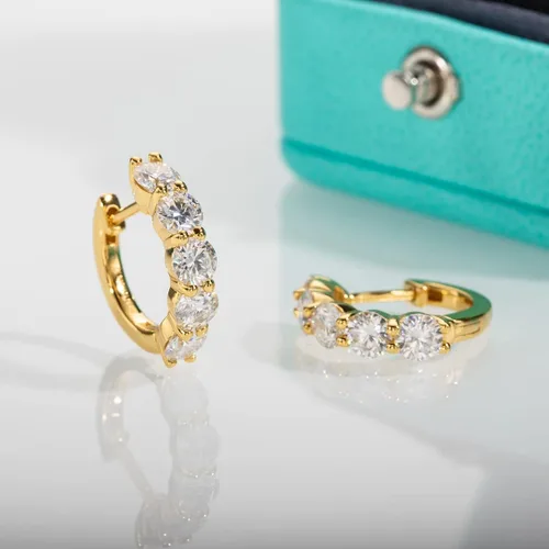 Miniatura 6 de AnuClub Aretes de aro de moissanita, 3 quilates de color D, aretes de aro de corte redondo, plata de ley 925 con certificado GRA