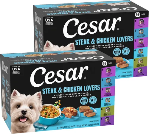 Miniatura 15 de Cesar Classic Loaf in Sauce - Alimento húmedo para perros adultos, para amantes de las aves de corral, paquete variado con pollo real, pavo o pato