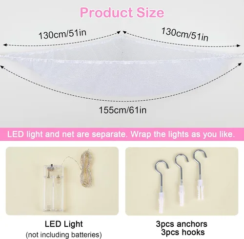 Miniatura 7 de Basumee Hamaca de animales de peluche con luz LED, organizador de red de juguetes de peluche, organizador de esquina para almacenamiento de animales