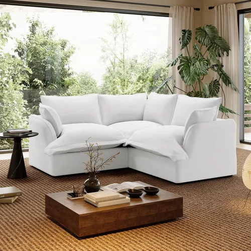 Miniatura 14 de Sofá modular de mezcla de lino para sala de estar, cómodo sofá modular con relleno de plumón, moderno sofá cama convertible con asiento profundo
