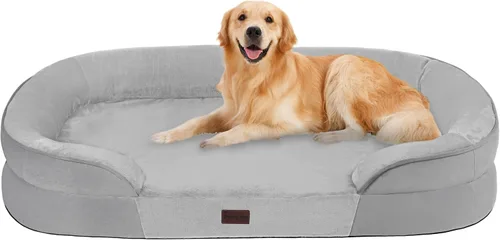 Dwanton Cama ortopédica para perros grandes con espuma viscoelástica de gel, sofá impermeable para perro, cama lavable para mascotas con cojín de