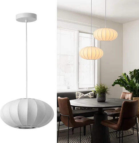 Lámpara colgante de linterna pequeña de 11.5 pulgadas, pantalla de seda de imitación, luz colgante de burbujas blancas, lámpara colgante grande