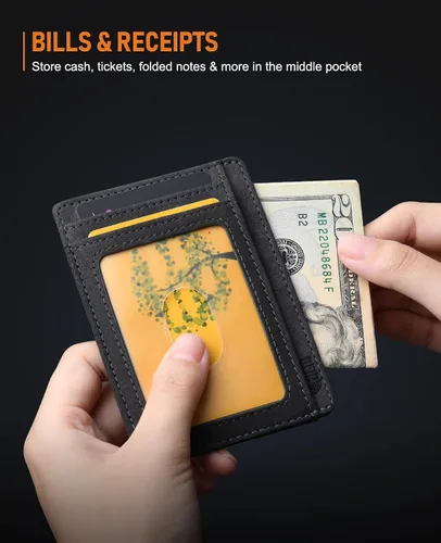 Miniatura 7 de Buffway - Billetera delgada minimalista de cuero con protección RFID para hombre y mujer