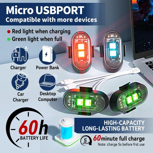 Miniatura 4 de 6 luces estroboscópicas LED inalámbricas con control remoto, 8 colores recargables, luces LED anticolisión, luces de advertencia de emergencia