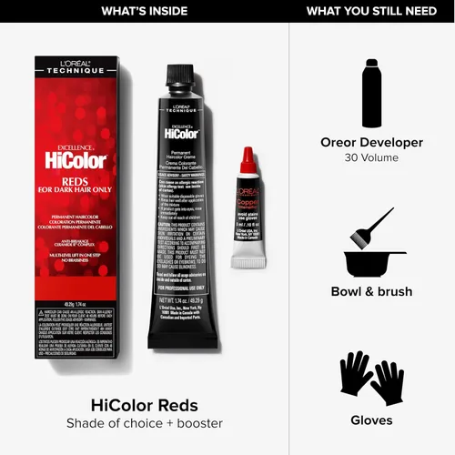 Miniatura 4 de L'Oréal Technique HiColor Reds Permanent Hair Color - Lifts Dark Hair in One Step, No Brassiness, Rich, Smooth Creme Formula, Intense, Long-Lasting