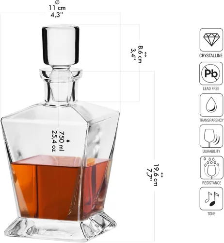 Miniatura 2 de Krosno - Decantador de whisky con tapón 25.4 oz Colección Caro Para uso en casa, restaurantes, fiestas Idea de regalo para bar mitzvah, boda