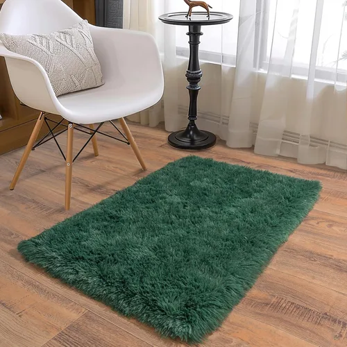 Miniatura 3 de Alfombras suaves para pasillos de dormitorio, nuevas, con parte inferior antideslizante mejorada, de 2 x 3, alfombra esponjosa y peluda verde