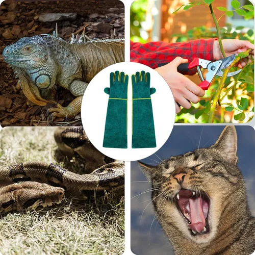 Miniatura 2 de Guantes de manejo de animales, resistentes a las mordeduras, guantes antiarañazos de 15.7 pulgadas para gatos, guantes de cuero multiusos a prueba