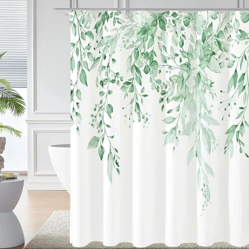 Miniatura 35 de Gibelle - Cortina de ducha de eucalipto marrón, hojas de plantas de acuarela con diseño floral, juego de cortina de ducha con ganchos, 72 x 72