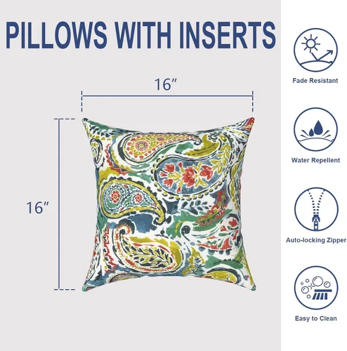 Miniatura 77 de Juego de 2 almohadas para exteriores de 16 x 16 pulgadas, repelentes al agua con interiores, para muebles de patio, hogar, jardín, geometría bohemia