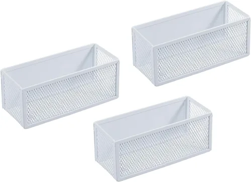 Miniatura 6 de MyGift Cestas de almacenamiento magnéticas de malla de alambre blanco, accesorios de pizarra blanca, organizador de suministros para aula y oficina