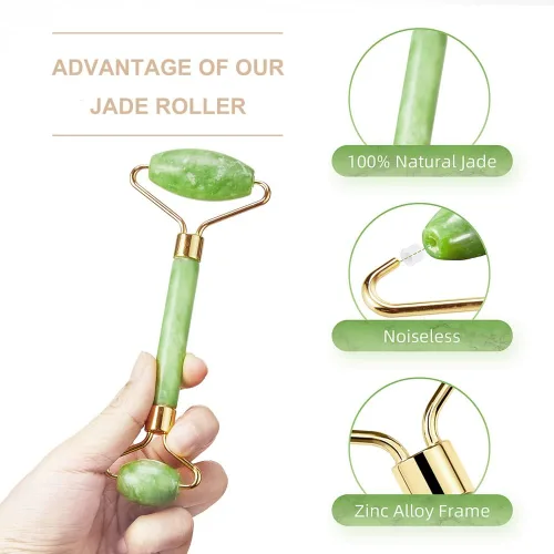 Miniatura 4 de AECW Juego de rodillo de jade natural 3 en 1 y Gua Sha para cara y ojos, rodillo de masaje de enfriamiento facial Rodillo de hielo rosa + rodillo