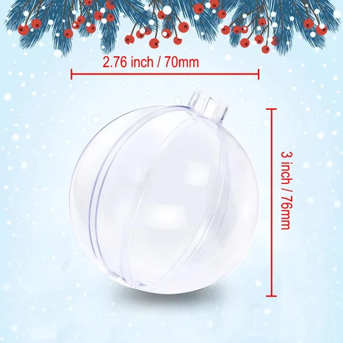 Miniatura 4 de Adornos de bolas rellenables de plástico acrílico transparente de 30 unidades para decoración de fiesta de boda de Navidad, 2.76 pulgadas