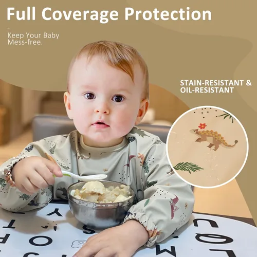 Miniatura 2 de Baberos de manga larga para bebés, impermeables, con bolsillo para atrapar alimentos para alimentar, comer Sandy