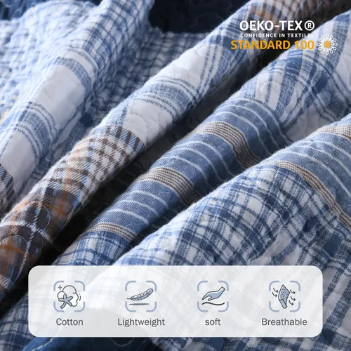 Miniatura 6 de Y-PLWOMEN Colcha tamaño Queen – Colcha reversible de 100% algodón a rayas estilo granja, ligera, acogedora y moderna, ropa de cama de campo