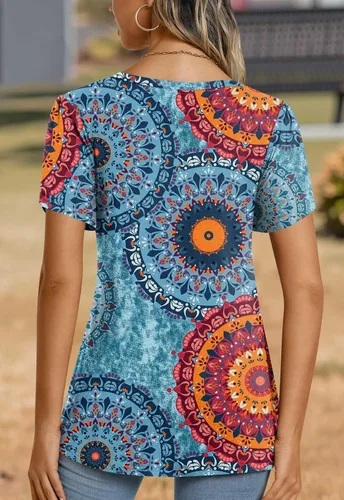 Miniatura 5 de CATHY 2025 - Blusas de verano para mujer, con mangas cortas, cuello en V, estilo túnica, tallas S-4XL