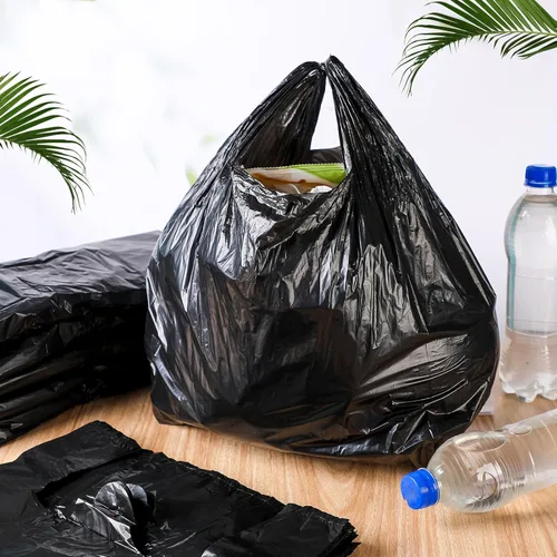 Kisston 400 bolsas de plástico tipo camiseta de tamaño jumbo con asas, 35 micras, bolsas de plástico lisas para comestibles tamaño XX grande, Negro