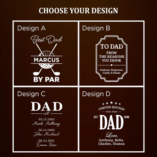Miniatura 3 de Juego de decantador de whisky personalizado con vasos para papá, juegos de decantadores de bourbon personalizados, 4 diseños, vasos de whisky