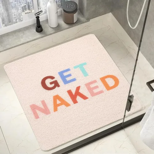 Get Naked - Tapete de ducha cuadrado, antideslizante, de secado rápido, fácil limpieza, tapete de ducha para suelo de baño, tapete de baño lindo y