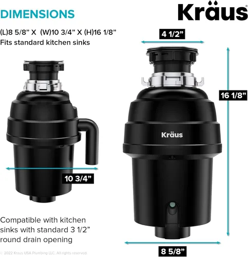 Miniatura 7 de KRAUS WasteGuard KWD100-100MBL - Triturador de basura ultra silencioso de 1 HP con conexión rápida, cubierta de drenaje para fregadero de cocina