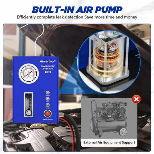 Miniatura 2 de T105 Detector de fugas de máquina de humo automotriz, probador de humo con bomba de aire integrada y manómetro de presión, kit de herramientas