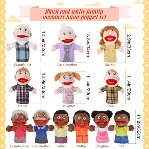 Miniatura 2 de Shappy 12 marionetas familiares de mano de 12 pulgadas, abuelos, mamá y papá, hermano y hermana, hijo e hija, juguetes de peluche