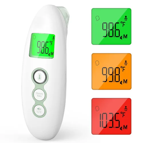Momcozy Termómetro de frente y oído sin contacto, termómetro digital infrarrojo para adultos y niños, con modo para niños, función de alarma de