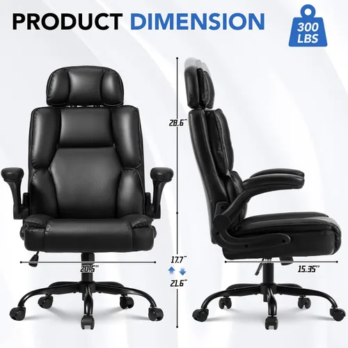 Miniatura 3 de Cómoda silla de oficina con reposacabezas ajustable, silla de escritorio ejecutiva de cuero con soporte lumbar, función mecedora, silla ergonómica