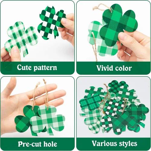 Miniatura 3 de WATINC Paquete de 25 adornos de madera de trébol, estilos clásicos del día de San Patricio, colgante de madera con recortes en forma de trébol