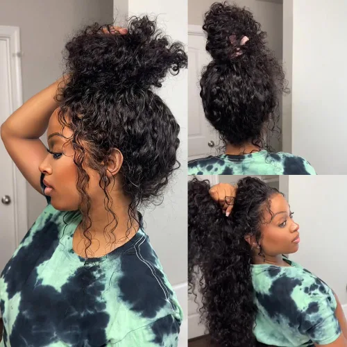 Miniatura 8 de Peluca de cabello humano rizado birmano con extremo en espiral 200% de densidad 360 Encaje frontal completo de alta definición Pelucas de cabello