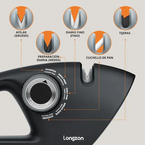 Miniatura 2 de Longzon Afilador de cuchillos 5 en 1 de 5 etapas para cuchillos dentados, tijeras con guante resistente a cortes, hojas pulidas originales