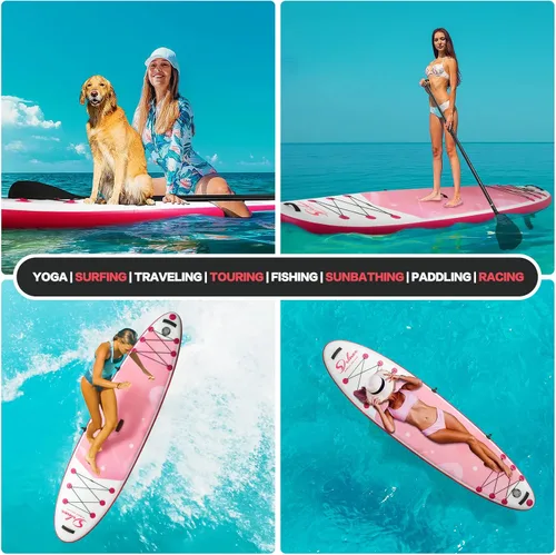 Miniatura 5 de Tabla de remo inflable Simple Deluxe Premium para todos los niveles de habilidad, tablas de remo rosa para adultos y jóvenes, tablas de remo