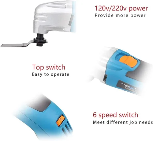 Miniatura 5 de NEWONE Herramienta oscilante, herramientas eléctricas de 1.8 amperios, kit multiherramienta oscilante de velocidad variable con 20 accesorios