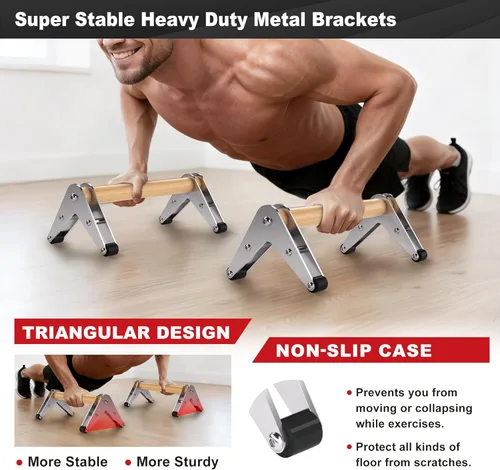 Miniatura 3 de Push Up Bar - Heavy-Duty Stainless Steel Pushup Stands with Non-Slip Base, 660LB Capacity, Portable Home Gym Equipment for Strength Training & Floor