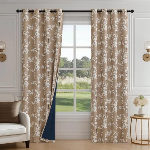 Miniatura 16 de FMFUNCTEX - Cortinas 100% blackout, 63 pulgadas de largo, estampado floral, aislamiento térmico, bolsillo para cortinero, 2 paneles, estilo granja
