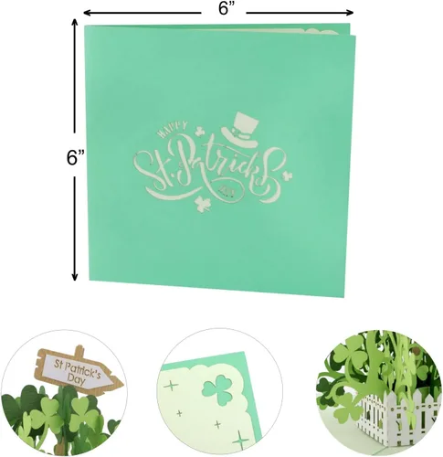 Miniatura 4 de CUTE POPUP Tarjetas desplegables del día de San Patricio, nueva gran apertura con diseño único de trébol verde, detalles sofisticados vienen en un