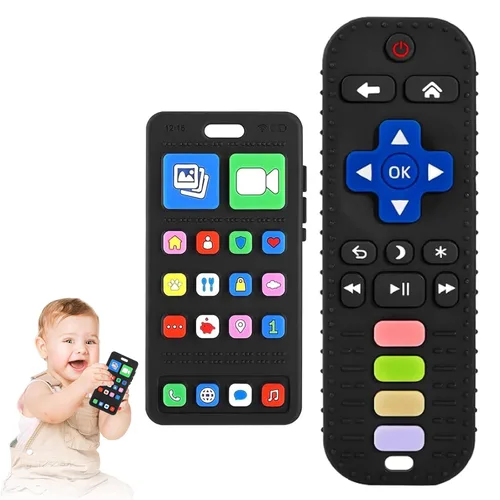Miniatura 10 de Juguetes de dentición de silicona para bebés, juguetes de dentición con forma de teléfono para niños pequeños de 3 a 18 meses, juguete de dentición